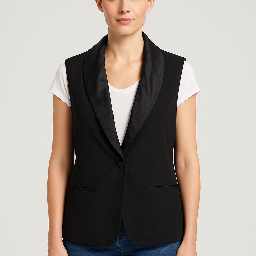 Cabi‎ Black Draped Collar Sleeveless Vest Blazer Women's Size 8